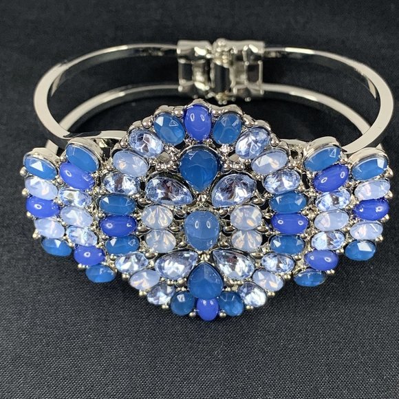 Blue Acrylic, Silver Tone Hinged Bracelet - Picture 1 of 2